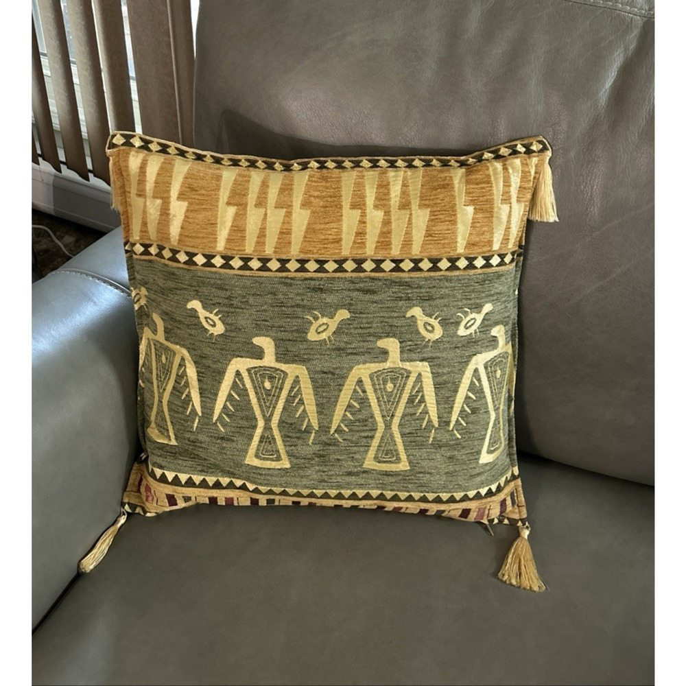 Pillow Cover Weaved by the Loom in Alaska Depicting Birdlike Figures Aztec